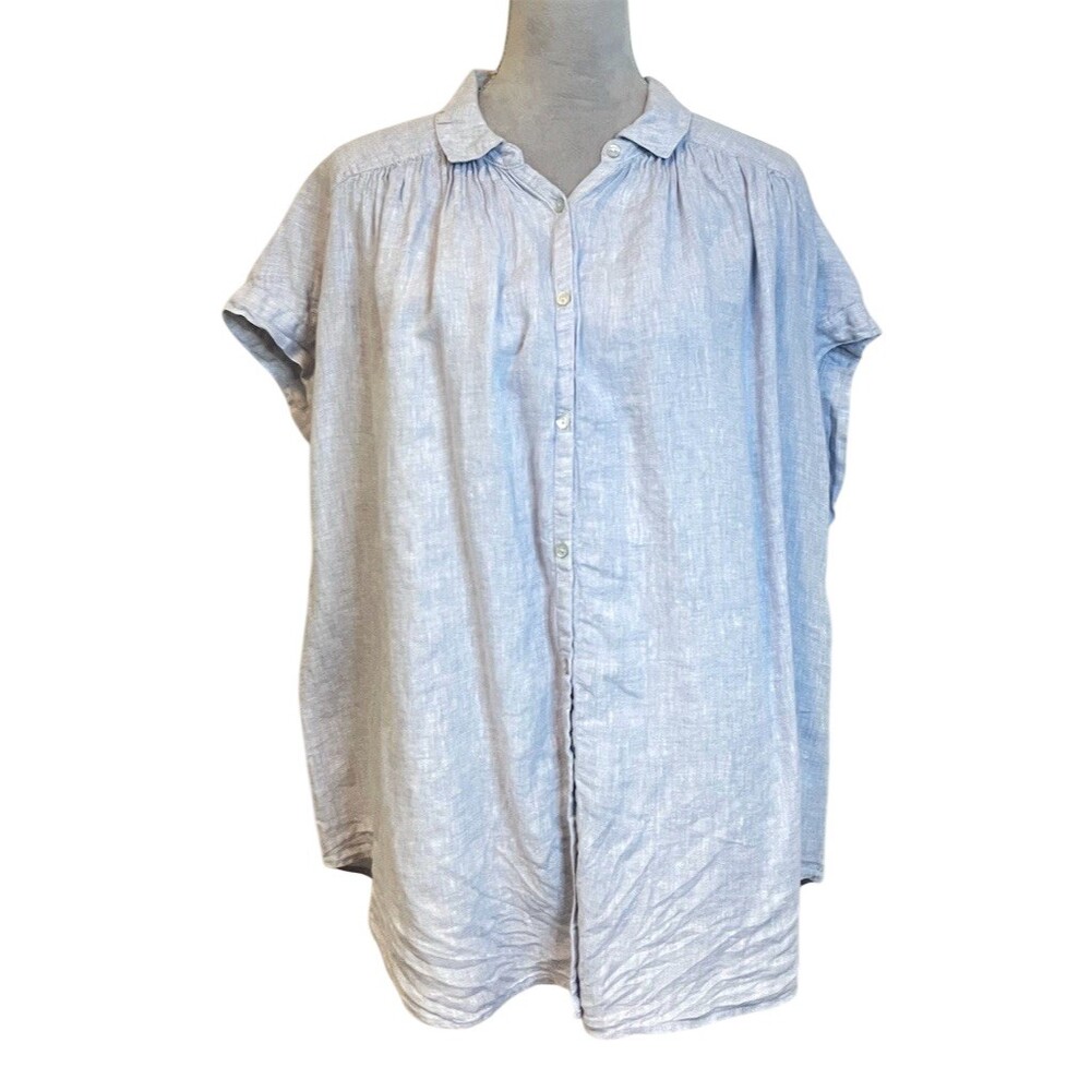Artisan NY 100% Linen Tunic Denim Shirt Blouse XL Summer Beach Vacation